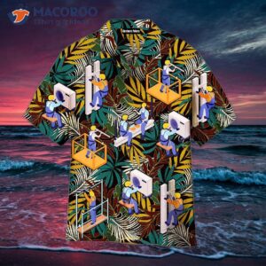 linemen s tropical palm leaf patterned hawaiian shirts 0
