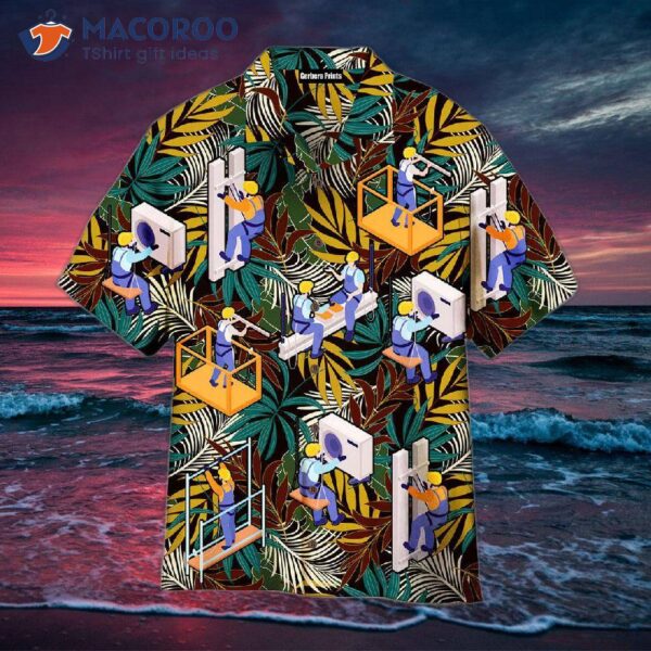 Linemen’s Tropical Palm Leaf Patterned Hawaiian Shirts