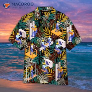linemen s tropical palm leaf patterned hawaiian shirts 1