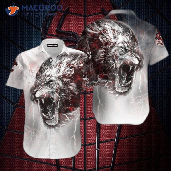 Lion Tattooed Thunder White Hawaiian Shirts