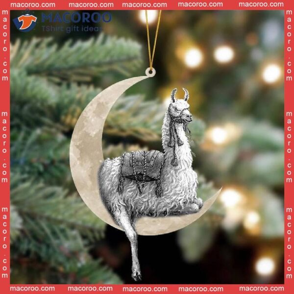 Llama Sits On The Moon Hanging Flat Custom-shaped Christmas Acrylic Ornament