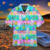 Llamas On Bright Neon Pink And Blue Patterned Hawaiian Shirts