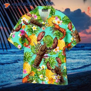 Lobster-printed Pineapple-patterned Pink Tropical-flowered Hawaiian Shirts
