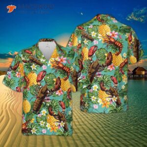 lobster printed pineapple patterned pink tropical flowered hawaiian shirts 1