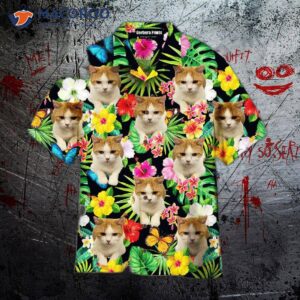 Lovely Cat Sitting On A Tropical Hawaiian Shirt