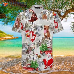 lovely dog santa claus merry christmas red hawaiian shirts 0