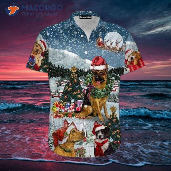 Lovely Dogs Wearing Christmas Tree Snow-patterned Hawaiian Shirts