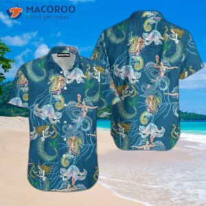 lovely mermaid sea horse coral reef and hawaiian shirts 0