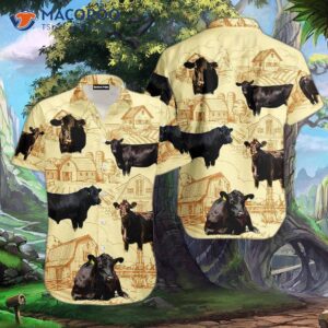 Lovers Of Black Angus Cattle At The Farm Wear Yellow Hawaiian Shirts