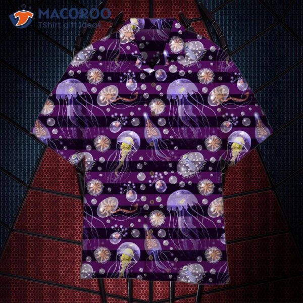 Luminous Purple, Violet, And White Hawaiian Shirts With Jellyfish Designs.