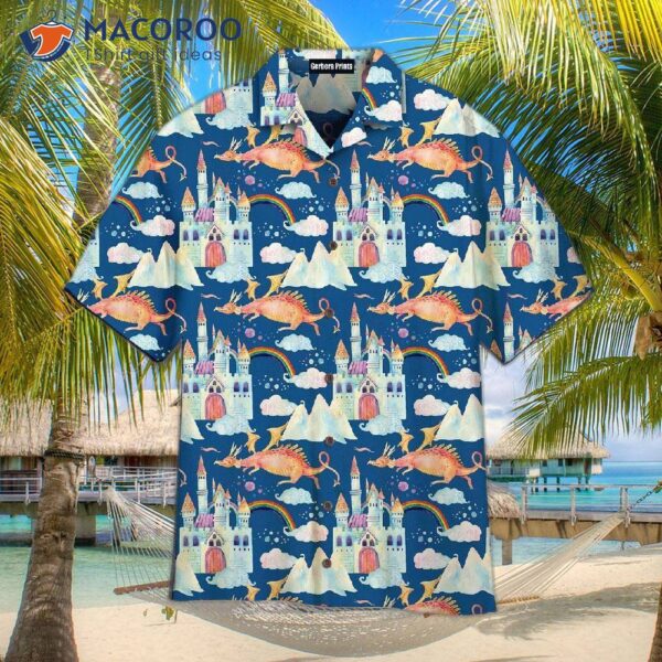 Magic Kingdom Fairytale Dragon Pattern Blue Hawaiian Shirts