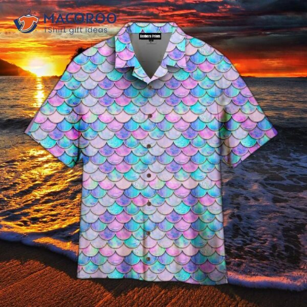 Magic Kingdom Mermaid Fish Scale Wave Purple Hawaiian Shirts