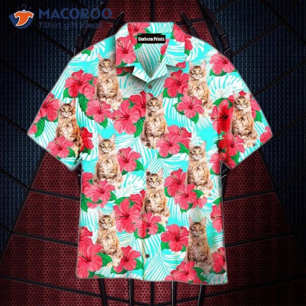 Maine Coon Cat Floral Pattern Hawaiian Shirts