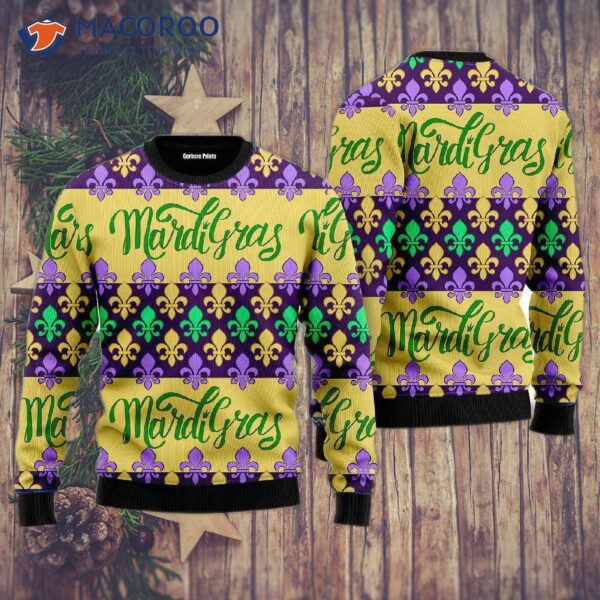 Mardi Gras Fleur De Lis Ugly Christmas Sweater