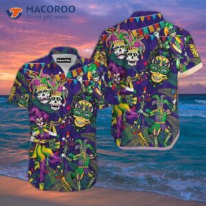 Mardi Gras Happy Purple Halloween Hawaiian Clown Skull Shirt