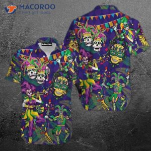 Mardi Gras Happy Purple Halloween Hawaiian Clown Skull Shirt