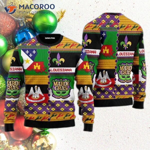 Mardi Gras, Sweet Home Louisiana, Ugly Christmas Sweater.