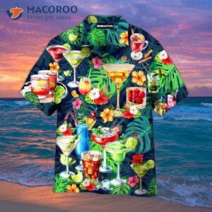 Margarita Cocktail, Tropical Green Leaf, Hibiscus Flower, And Hawaiian Shirts.