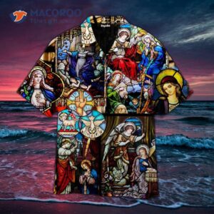 Mary’s Coronation Religious Stained Glass Window Hawaiian Shirts