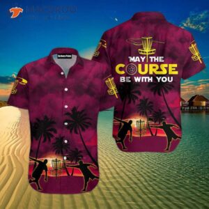 "may The Course Be With You" - Disc Golf, Purple Sky Hawaiian Shirts