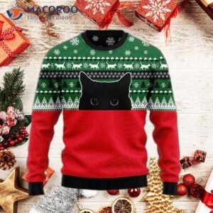 Meow Meow, Black Cat Ugly Christmas Sweater.