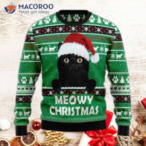 Meowy Black Cat Ugly Christmas Sweater