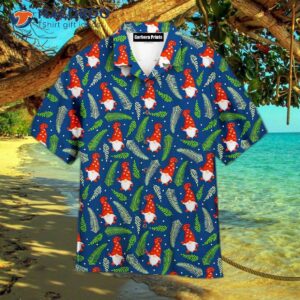 Merry Christmas And Blue Hawaiian Shirts With Gnomes.