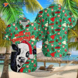 merry christmas funny xmas cow green hawaiian shirts 1