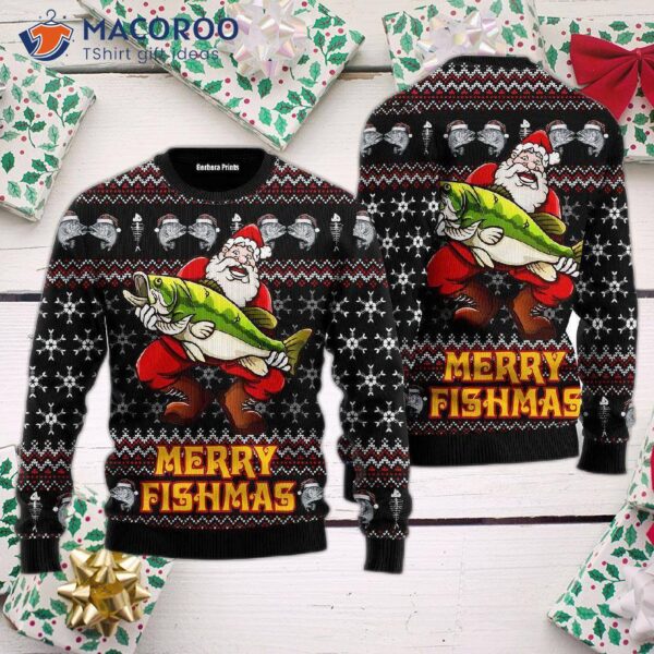 Merry Christmas, Santa Loves Fishing Ugly Christmas Sweater.