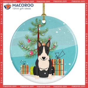 Merry Christmas Tree Bull Terrier Black And White Ceramic Ornament