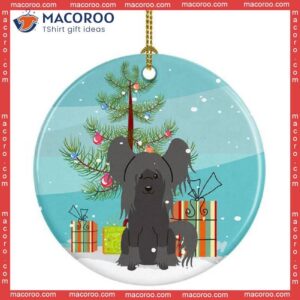 Merry Christmas Tree Chinese Crested Black Ceramic Ornament