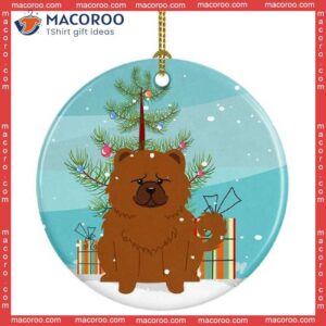 Merry Christmas Tree Chow Red Ceramic Ornament