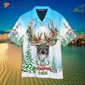 merry christmas with white and blue hawaiian shirts adorned deer 1