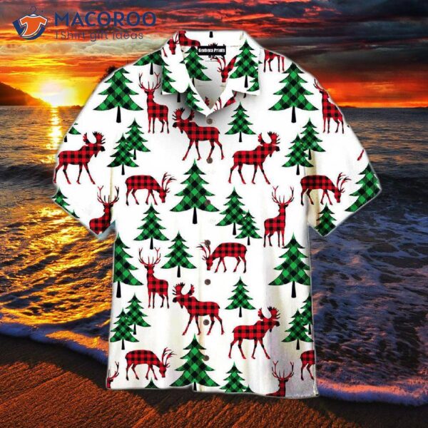 Merry Holly Christmas Buffalo Striped Woodland Pattern Hawaiian Shirts
