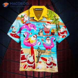Merry Santa Claus Surfing Dolphins On Christmas In July Hawaiian Shirts