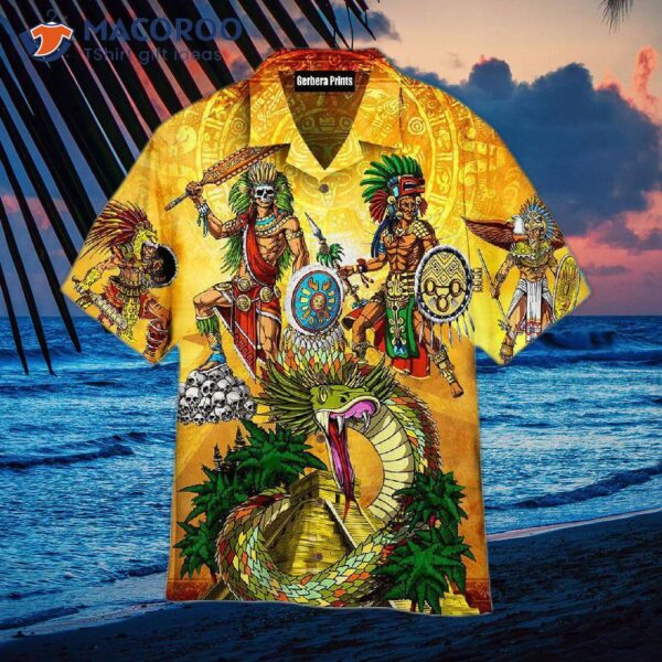 Mexican Aztec Tribe Warriors Wearing Yellow Hawaiian Shirts