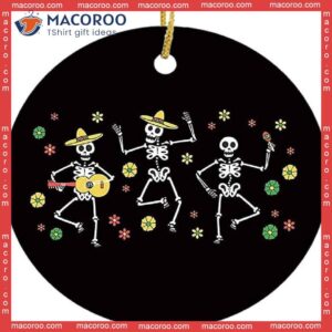 Mexican Day Of The Dead Halloween Skull Dance Flower Guitar Christmas Ceramic Ornament
