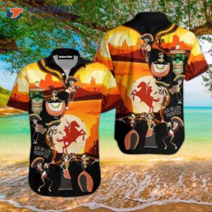 Mexican Day Of The Dead Skulls Under A Hawaiian Sunset Shirt