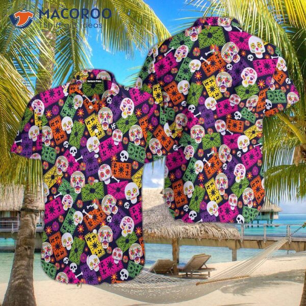 Mexican Skull Patterned Purple Hawaiian Shirts