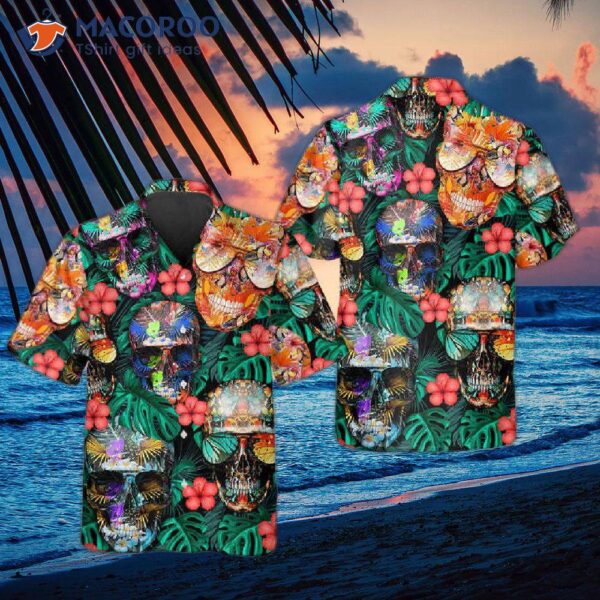 Mexican-vibe Skull-and-green-leaf Hawaiian Shirts