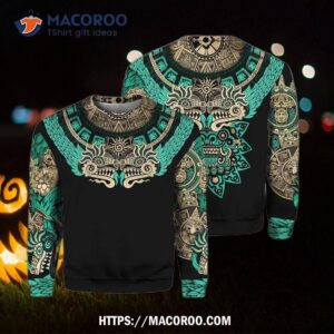 Mexico Aztec Quetzalcoatl Skull Crewneck Sweatshirt, Halloween Party Favors For Adults