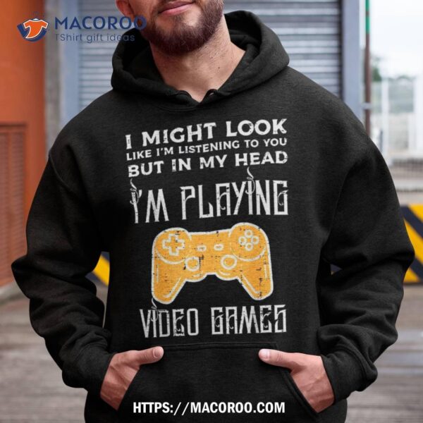 Might Look Listening Playing Video Games Gamer Boys Kids Shirt