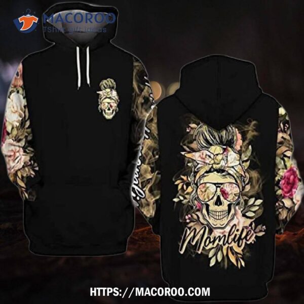 Momlife Flower Skull Mother’s Day All Over Print 3D Hoodie, Unique Halloween Gifts