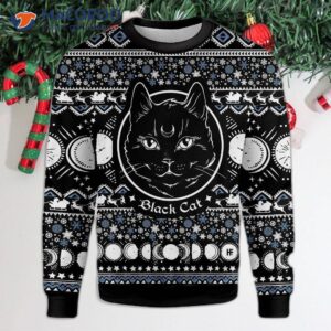 Moon Phase Cute Cat Christmas Wicca Ugly Sweater