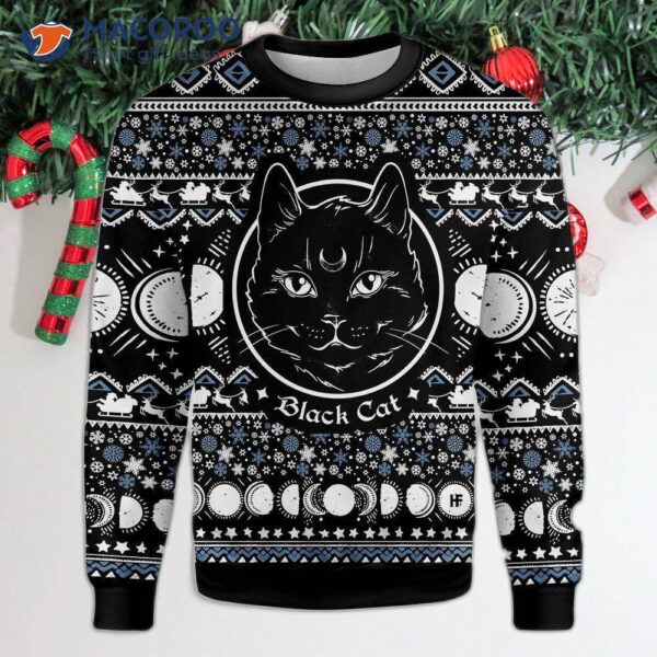 Moon Phase Cute Cat Christmas Wicca Ugly Sweater