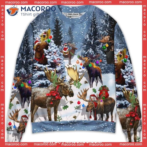 Moose Merry Christmas Snow Funny Ugly Christmas Sweater