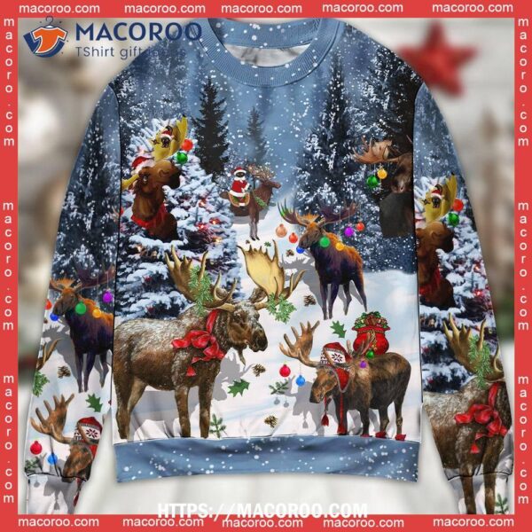 Moose Merry Christmas Snow Funny Ugly Christmas Sweater