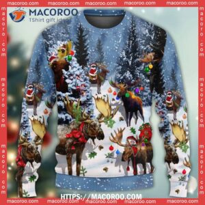 moose merry christmas snow sweater funny ugly christmas sweater 4