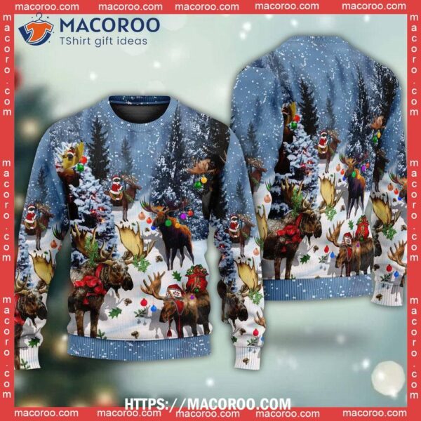 Moose Merry Christmas Snow Funny Ugly Christmas Sweater