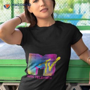 Mtv Distressed Fluorescent Gradient Logo Crew Neck Classic Fit Shirt   Black, Adult